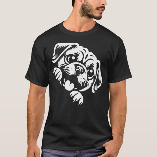 Cute Puggle Peeking Dog Graphic Design T-Shirt (Front)