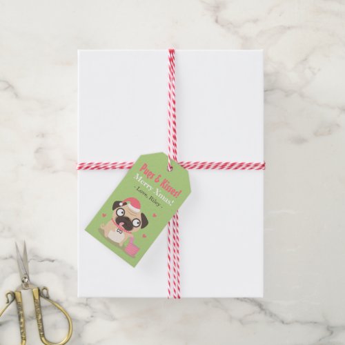 Cute Pugs and Kisses Merry Xmas Gift Tags