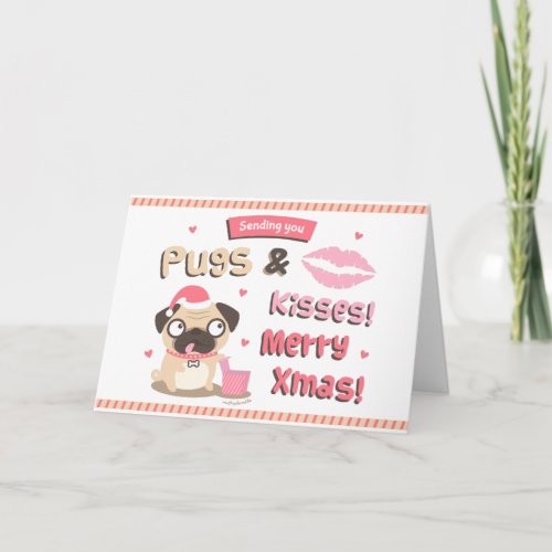 Cute Pugs and Kisses Merry Xmas Greeting Card