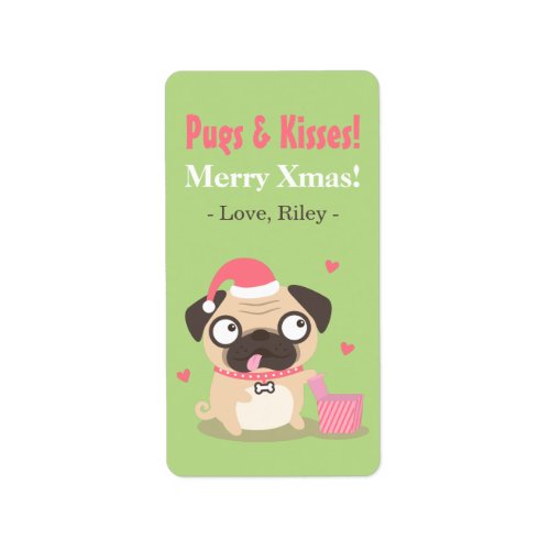 Cute Pugs and Kisses Merry Xmas Labels