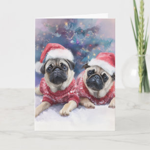 Cute Pugs Christmas Greeting Card 