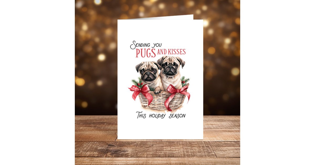 Cute Pugs dog Christmas Happy Holidays Holiday Card | Zazzle