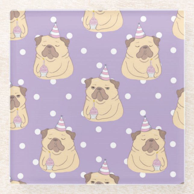 Cute Pugs Glass Coaster (Front)