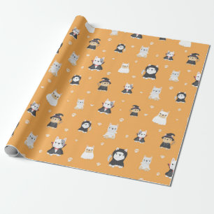 Cute Pugs Halloween Pattern Wrapping Paper