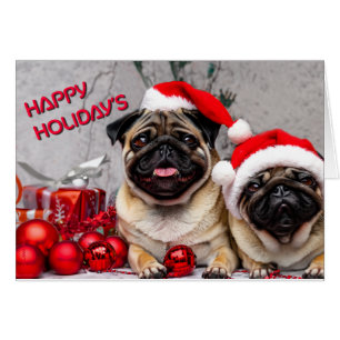 Cute Pugs Happy Holiday's Fun Pet Dog Greeting Cards