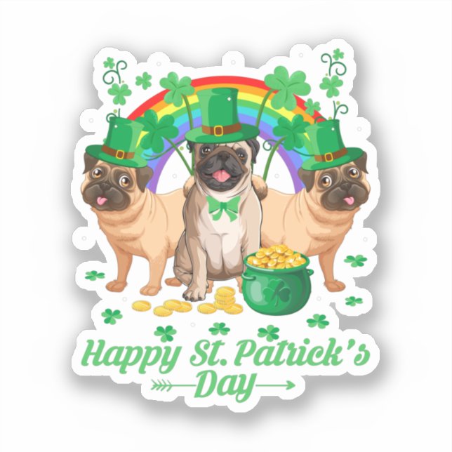 Cute Pugs  Happy St. Patrick's Day Sticker (Front)