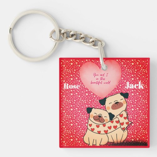 Cute pugs in love keychain