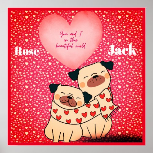 Cute pugs in love poster