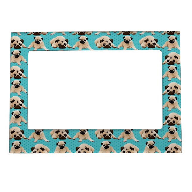 Cute Pugs on Green Dots Magnetic Frame (Front)