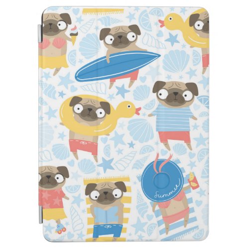 Cute pugs on vacation pattern with cartoon pug on iPad air cover