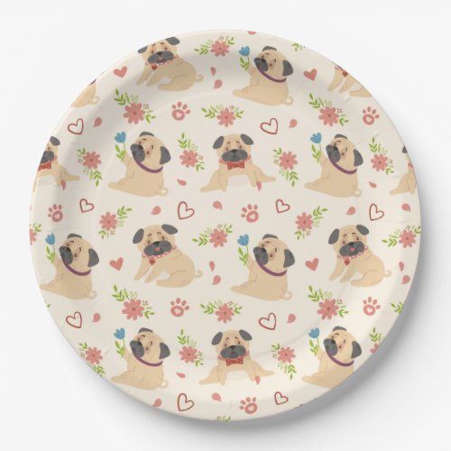 Cute Pugs Paper Plate