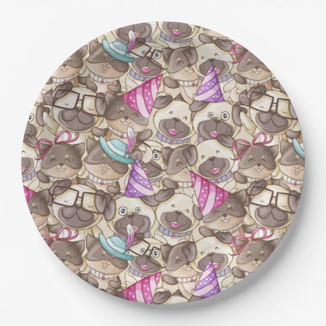 Cute Pugs Paper Plates (Front)