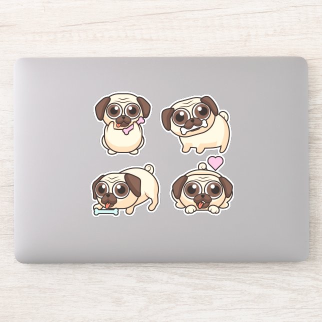 Cute Pugs Sticker (Computer)