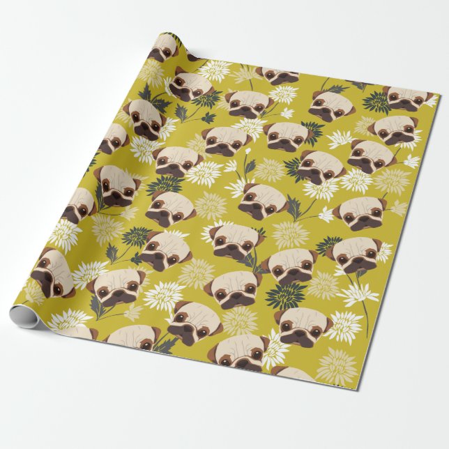 Cute Pugs Wrapping Paper (Unrolled)