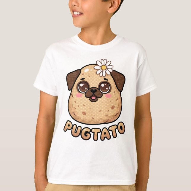 Cute Pugtato Funny Pug Potato Pun Kawaii Kids T-Sh T-Shirt (Front)