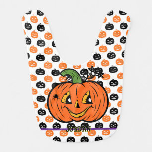 Cute Pumpkin Add Name Halloween 2 Sides Baby Bib