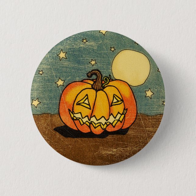 Cute Pumpkin Against Moon Pinback Button (Front)
