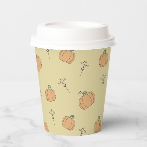 Cute Pumpkin and Fall Foliage Pattern  Paper Cups