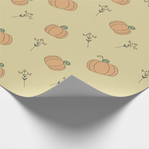 Cute Pumpkin and Fall Foliage Pattern  Wrapping Paper