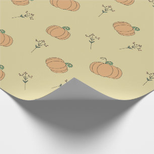 Cute Pumpkin and Fall Foliage Pattern Wrapping Paper
