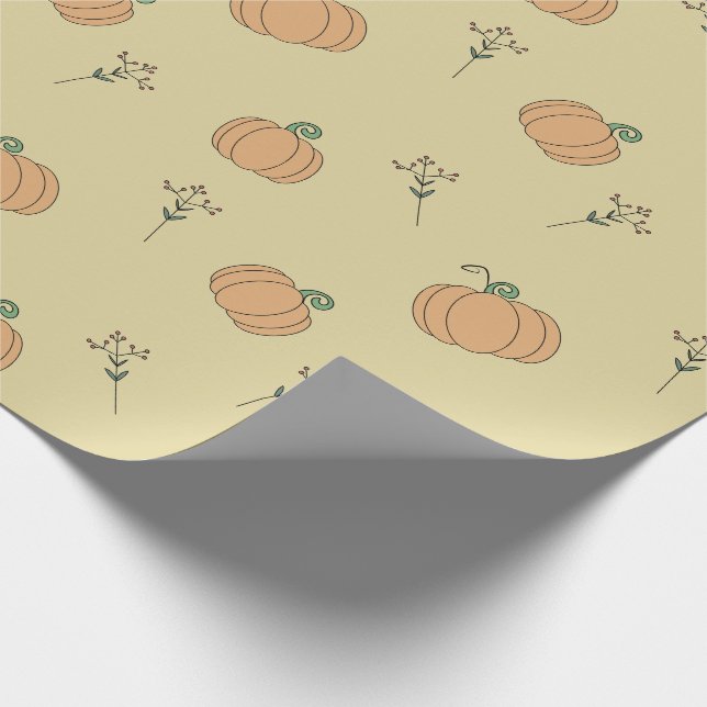 Cute Pumpkin and Fall Foliage Pattern  Wrapping Paper (Corner)