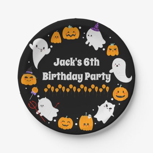 Cute Pumpkin and Ghosts Black Halloween  Paper Plates