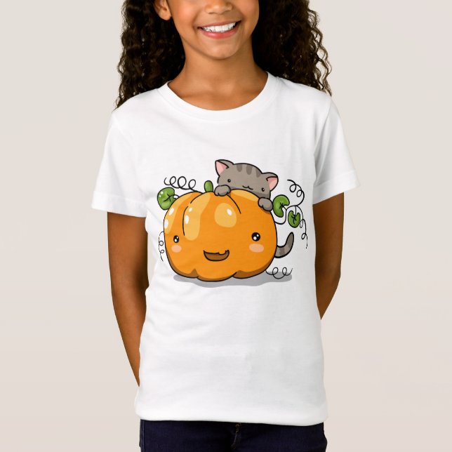 Cute pumpkin and kitten t-shirt (Front)