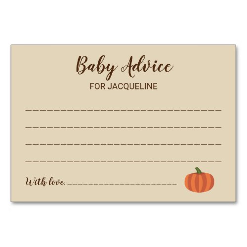 Cute Pumpkin Autumn Fall Baby Shower Advice Cards