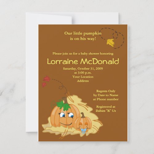 Cute Pumpkin Autumn Fall Baby Shower Invitation