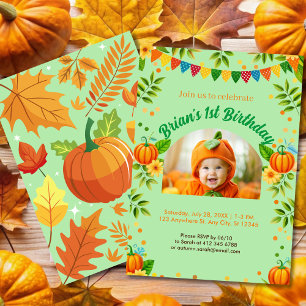 cute Pumpkin autumn kid's 1st birthday party  Invitation