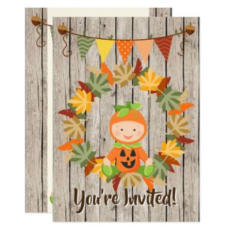 Cute Pumpkin Baby and Wreath Autumn Baby Shower Invitation
