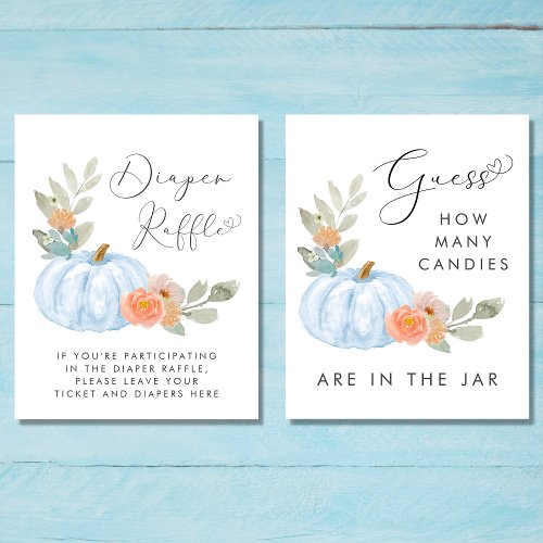 Cute Pumpkin Baby Boy Shower Games Poster Set