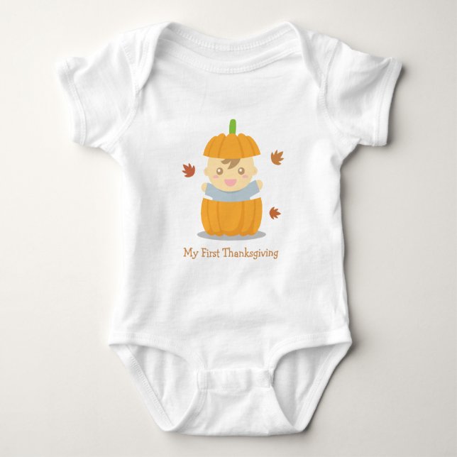 Cute Pumpkin Baby First Thanksgiving Baby Bodysuit (Front)