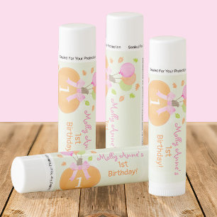 Cute Pumpkin & Balloons Fall Girly 1st Birthday Lip Balm