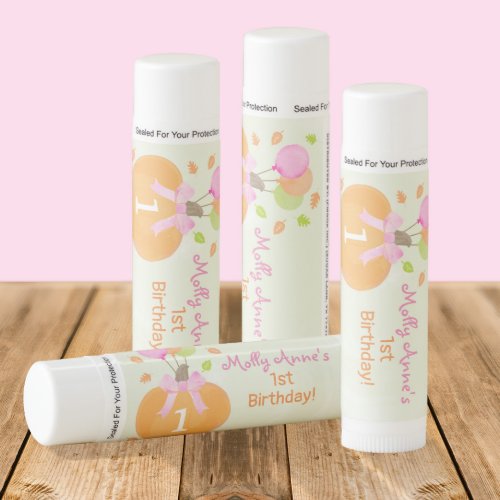 Cute Pumpkin  Balloons Fall Girly 1st Birthday Lip Balm