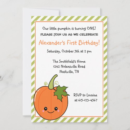 Cute Pumpkin Birthday Personalized Invite