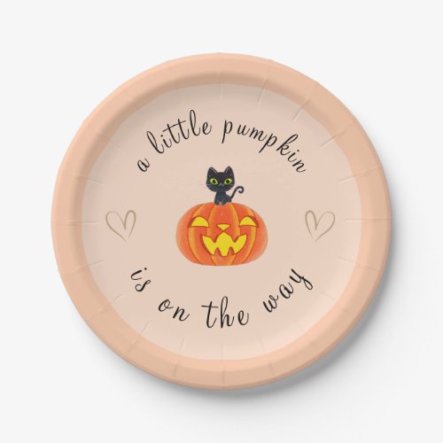 Cute Pumpkin Black Cat Baby Shower Halloween Party Paper Plates