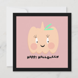 Cute Pumpkin Blushing Lettering Happy Halloween 