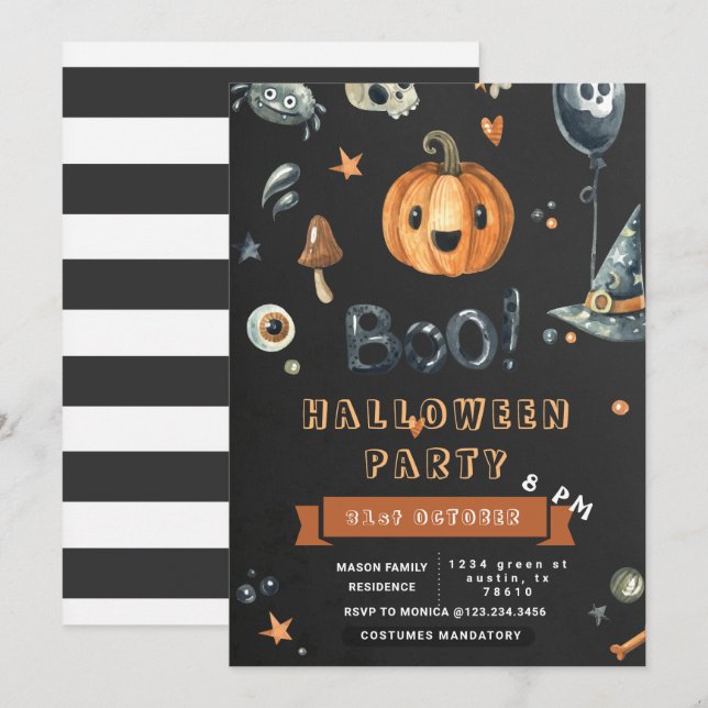 Cute Pumpkin Boo Crazy Halloween party Invitation (Front/Back)