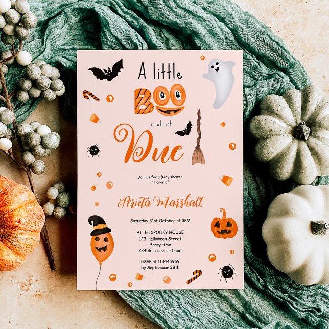 Cute pumpkin Boo Halloween baby shower pink Invitation (Cute pumpkin Boo Halloween baby shower pink Invitation)