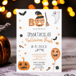 Cute pumpkin Boo Halloween bash party Invitation<br><div class="desc">Adorable cute Boo Halloween illustrations kids party,  perfect Halloween party,  with cute illustrations featuring ghosts and boo painted donuts with witch hats,  broom,  white cute ghost,  carved pumpkin,  balloon,  spider and bats. An adorable Halloween illustration.</div>