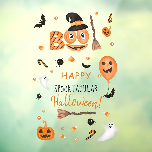 Cute pumpkin Boo illustration Happy Halloween Window Cling (Sheet 3)