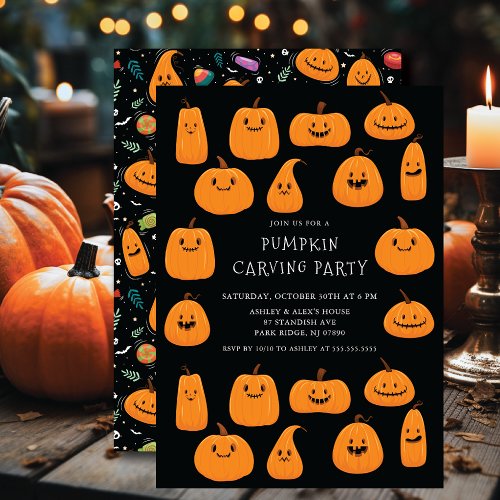 Cute Pumpkin Carving Halloween Invitation