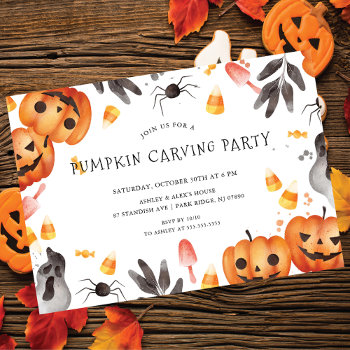 Cute Pumpkin Carving Halloween Party Invitation by celebrateitholidays at Zazzle