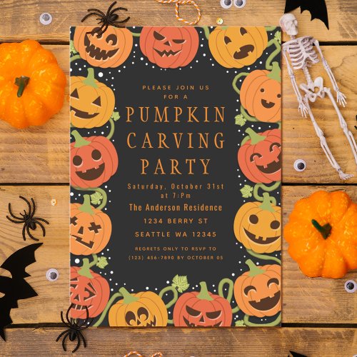 Cute Pumpkin Carving Halloween Party Invitation