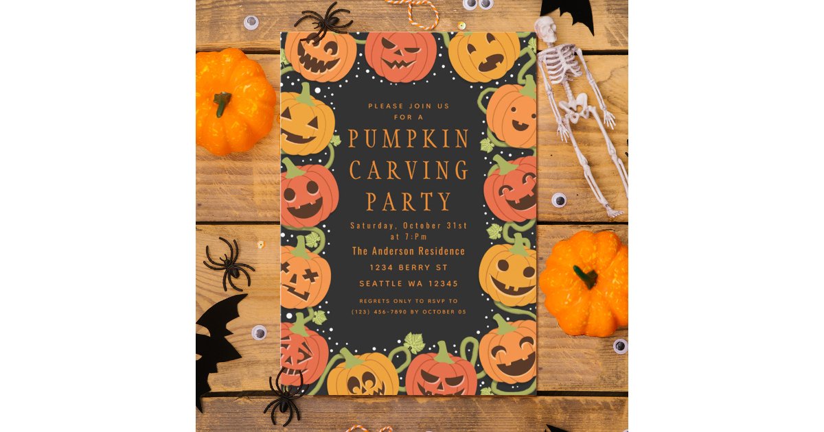 Cute Pumpkin Carving Halloween Party Invitation | Zazzle