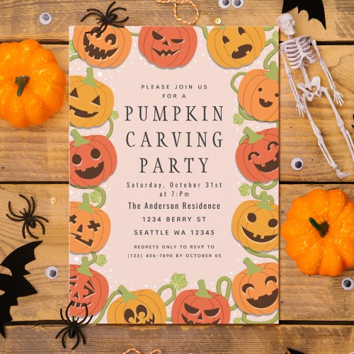 Cute Pumpkin Carving Halloween Party Invitation