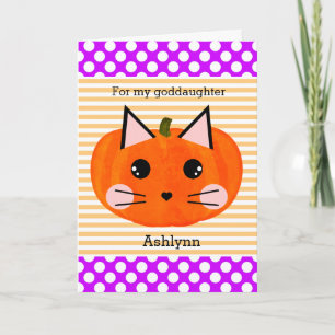 Cute Pumpkin Cat Halloween Goddaughter Card