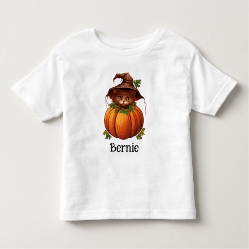 Cute Pumpkin Cat Jack O Lantern Halloween Name Toddler T_shirt