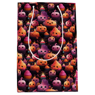 cute pumpkin cupcake pattern kids halloween medium gift bag